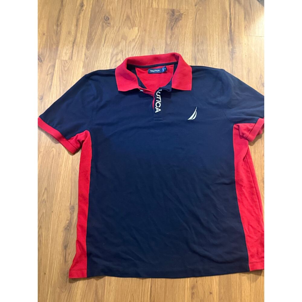 Nautica Navy Blue & Red Colorblock Polo Shirt Size XL - Picture 2 of 4